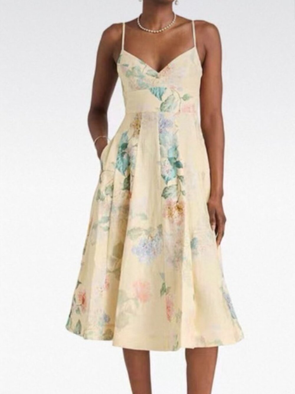 Zimmermann Light Yellow Floral Midi Dress SIZE 0